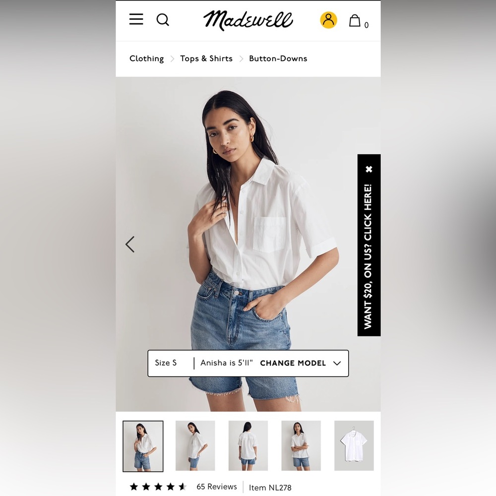 Madewell Signature Poplin Short-Sleeve Button-Down Shirt. NWT